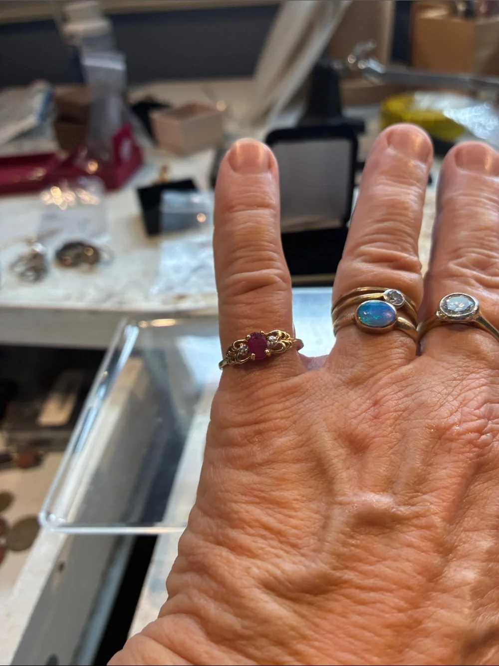 10K Gold Ring with Ruby Center Stone and Diamonds. 1.95 Grams      Size 8
